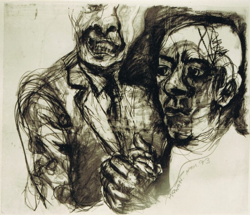 Dancing with the Aggressor, 1993, Charcoal on Paper