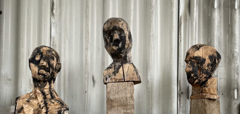 'Silence is Death/Heads and Busts', 2024, Wood and Ink